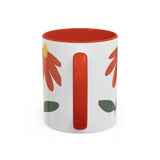 Flower Accent Coffee Mug – Orange Green Pattern (11 oz)