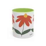 Flower Accent Coffee Mug – Orange Green Pattern (11 oz)