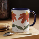 Flower Accent Coffee Mug – Orange Green Pattern (11 oz)