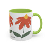 Flower Accent Coffee Mug – Orange Green Pattern (11 oz)