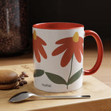 Flower Accent Coffee Mug – Orange Green Pattern (11 oz)