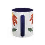 Flower Accent Coffee Mug – Orange Green Pattern (11 oz)