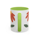 Flower Accent Coffee Mug – Orange Green Pattern (11 oz)