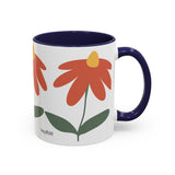 Flower Accent Coffee Mug – Orange Green Pattern (11 oz)