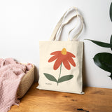 Floral Canvas Tote Bag — Minimal Red Daisy Shopper