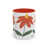 Flower Accent Coffee Mug – Orange Green Pattern (11 oz)