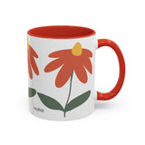Flower Accent Coffee Mug – Orange Green Pattern (11 oz)