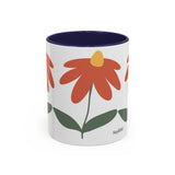 Flower Accent Coffee Mug – Orange Green Pattern (11 oz)