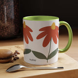 Flower Accent Coffee Mug – Orange Green Pattern (11 oz)